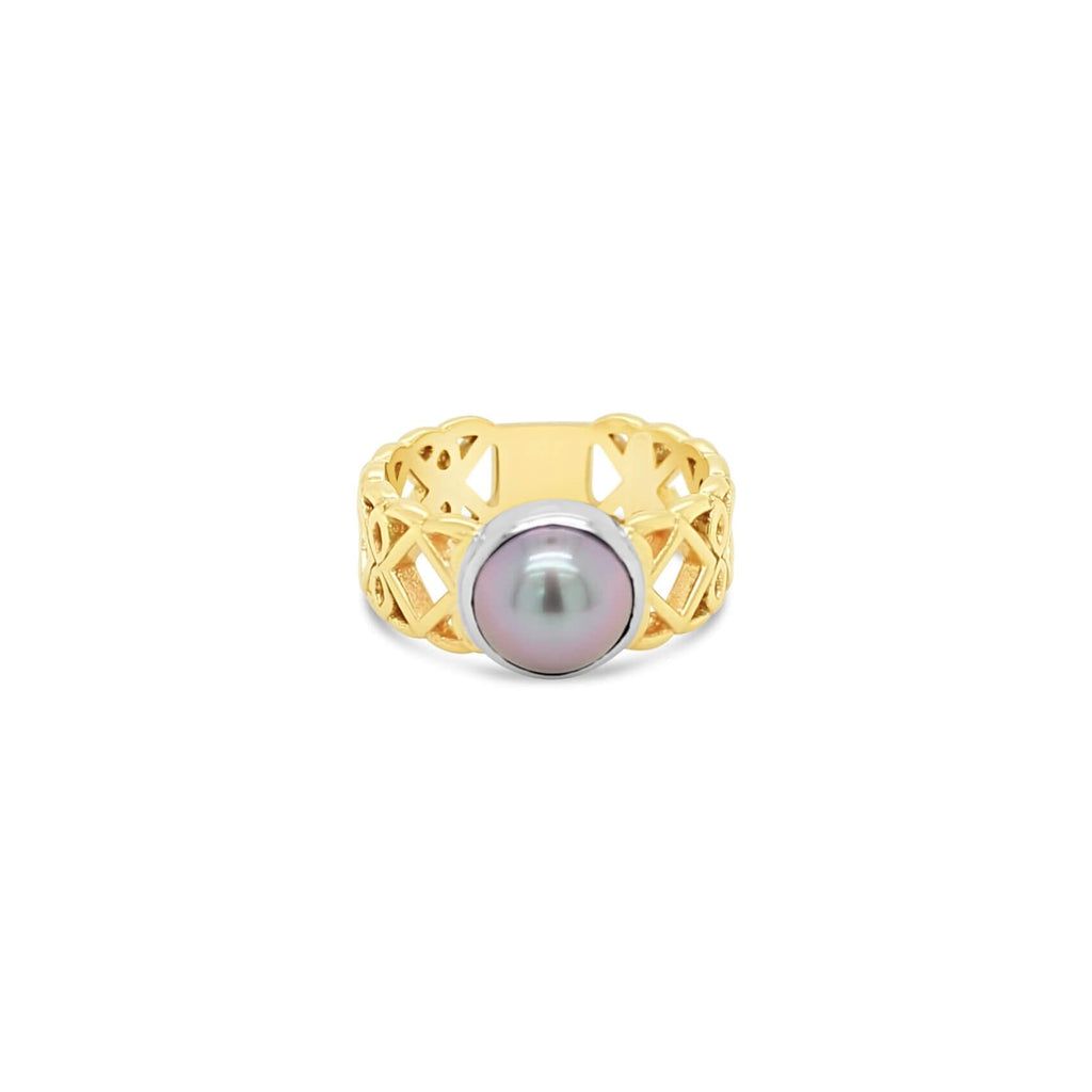 Moroccan Ring in Yellow Gold with Abrolhos Black Pearl