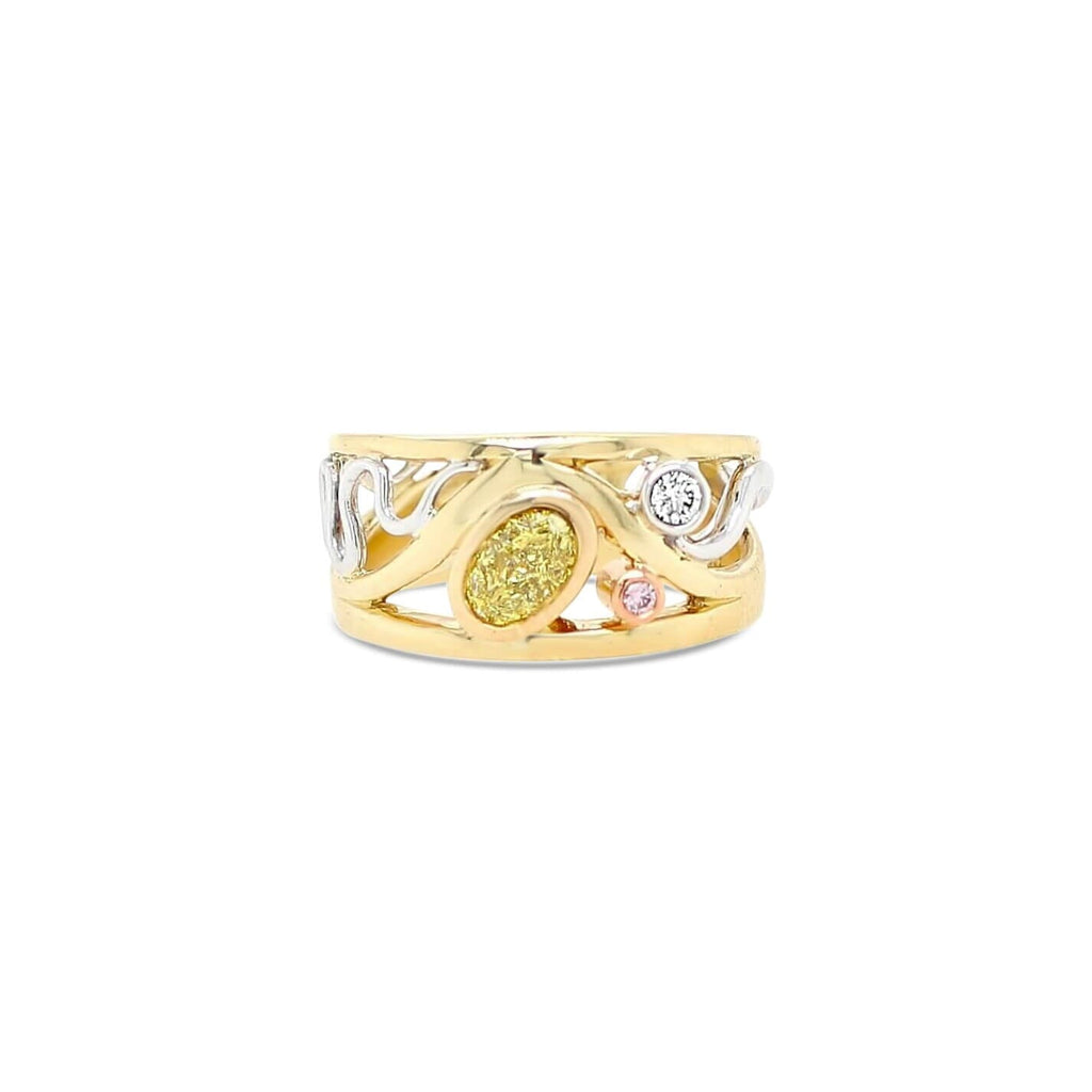  Discover the perfect blend of elegance and sophistication with our Yellow and Pink Diamond Coterie Ring