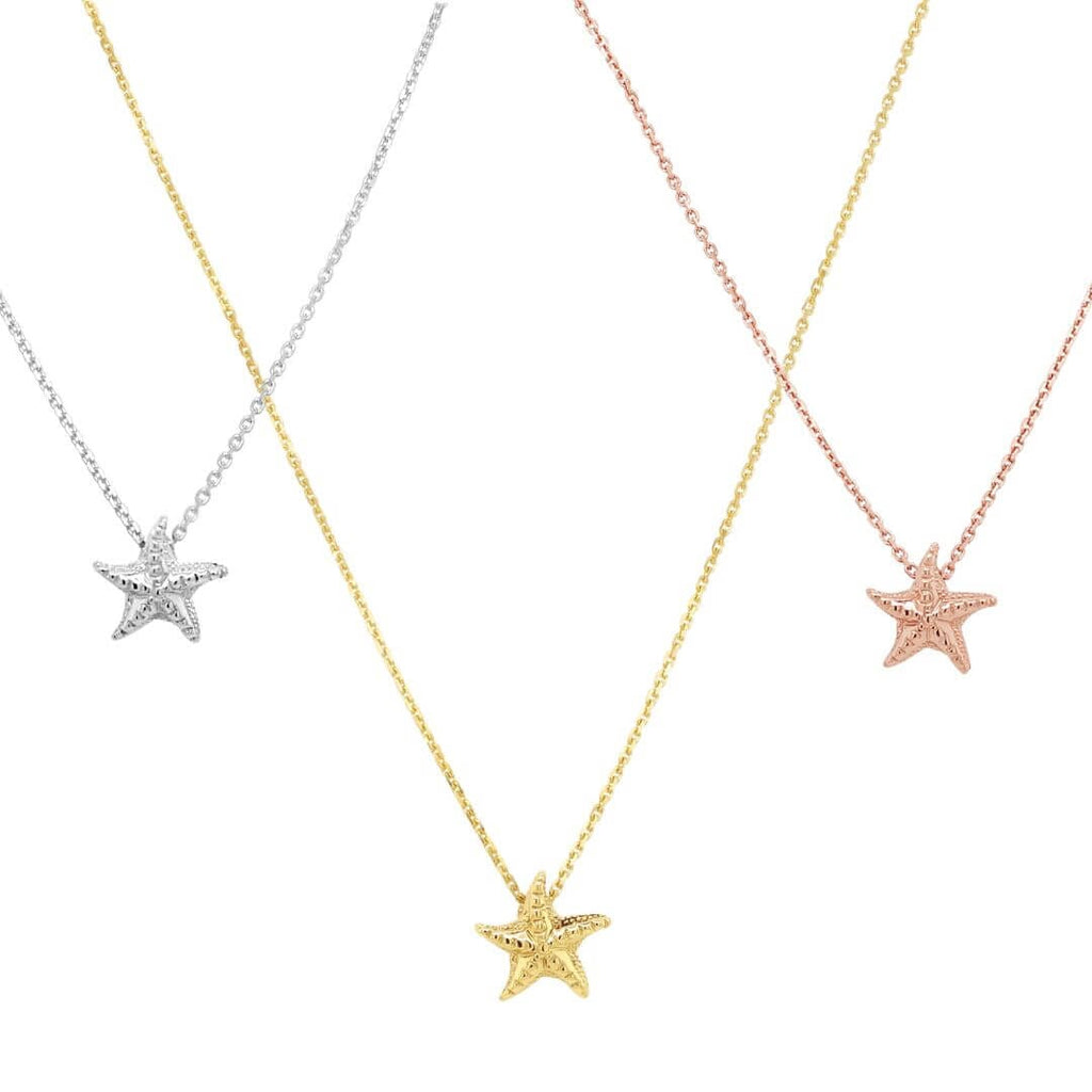 Embrace the beauty of the ocean with our exquisite yellow gold starfish necklet - a small and stunning accessory that will make you shine.