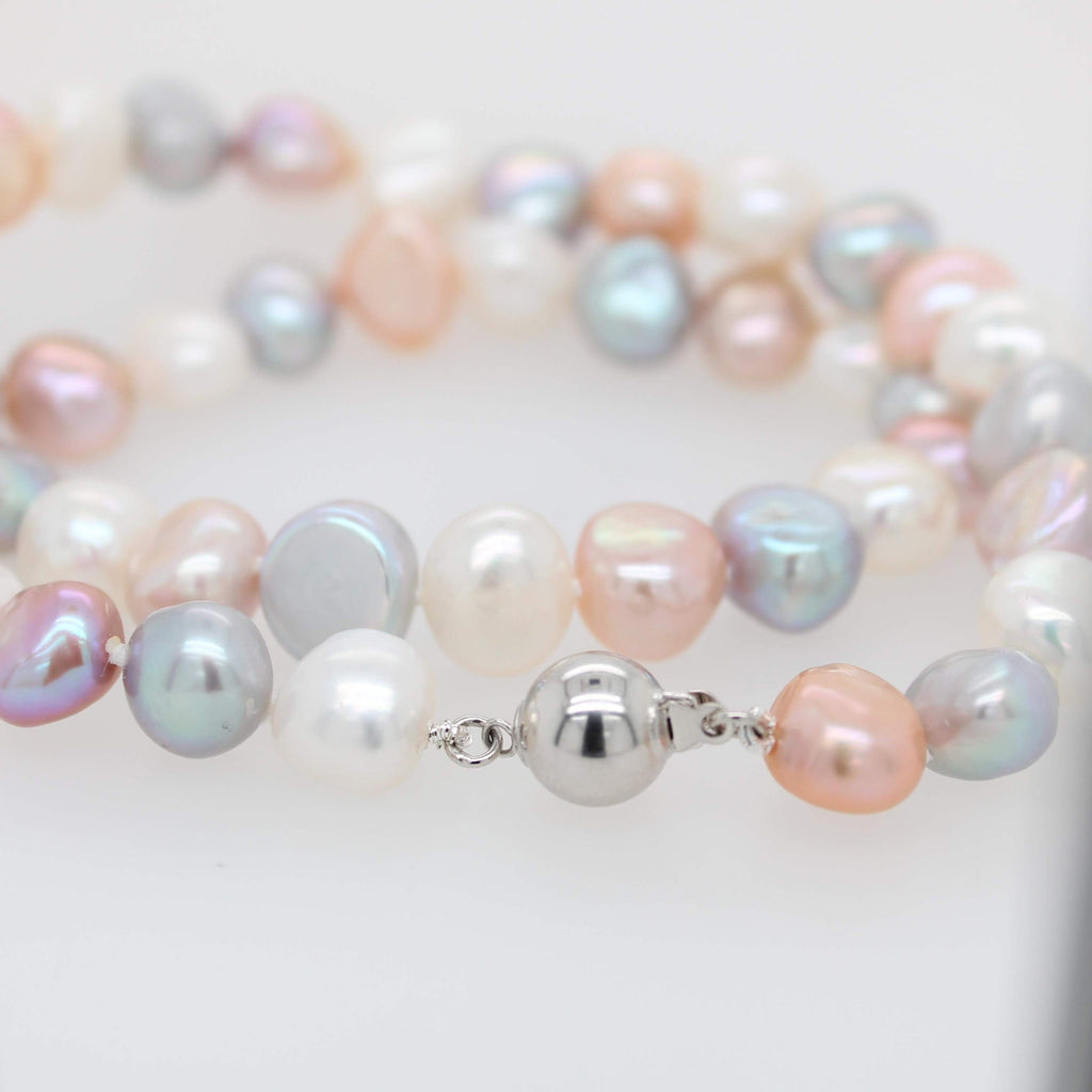 White, Grey, Pink Keshi Freshwater Pearl Strand with Clasp