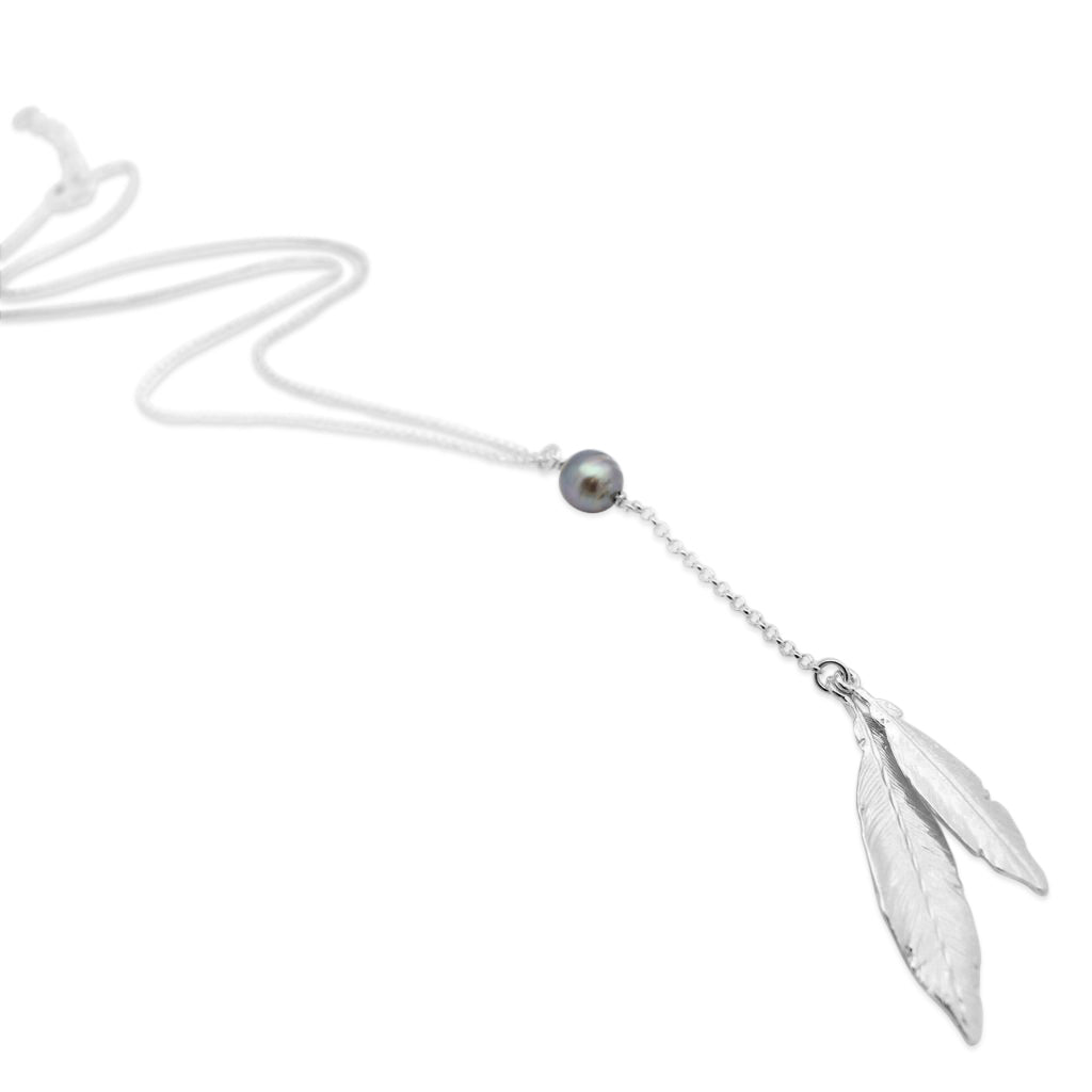 Double Feather & Abrolhos Pearl Silver Pendant