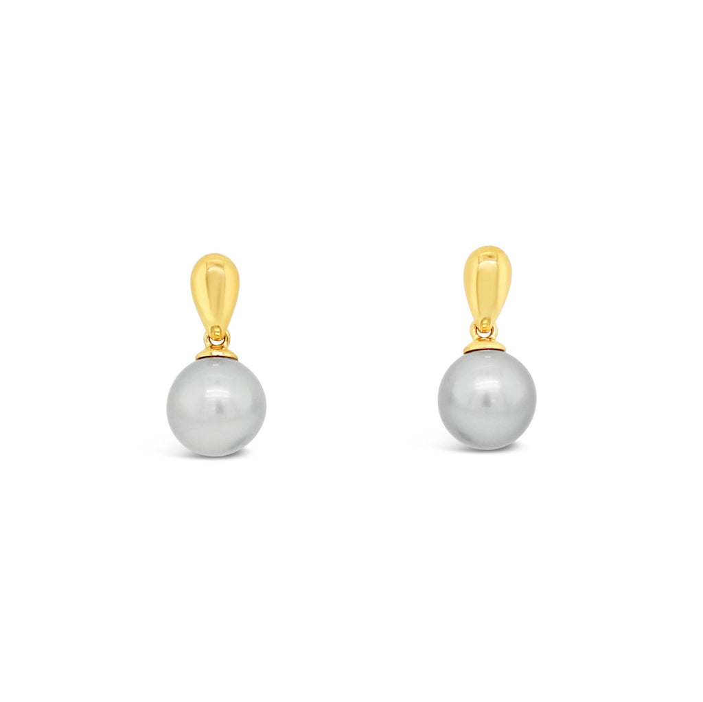 9ct Yellow Gold Articulated Tear Drop Stud Earrings featuring Abrolhos Island Black Pearls