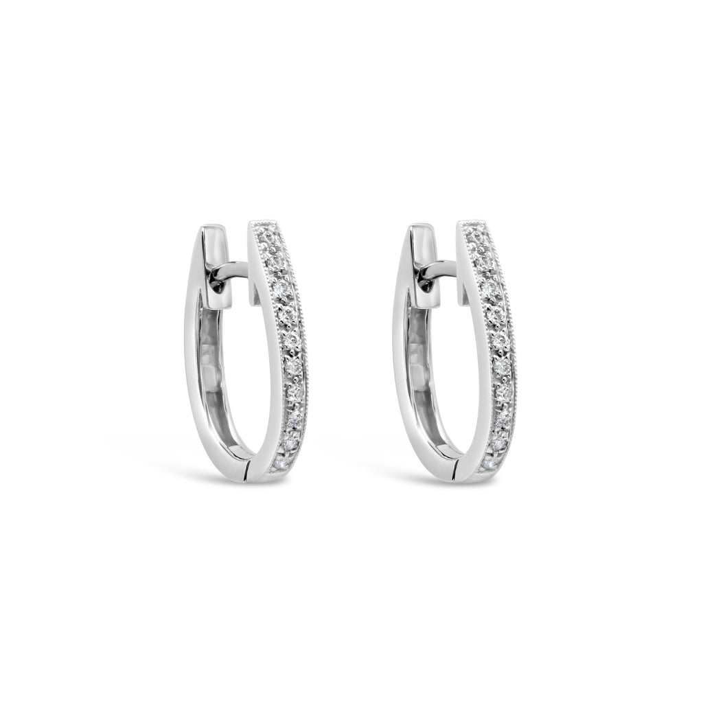 9ct White Gold and Diamond Oval Huggie Earrings