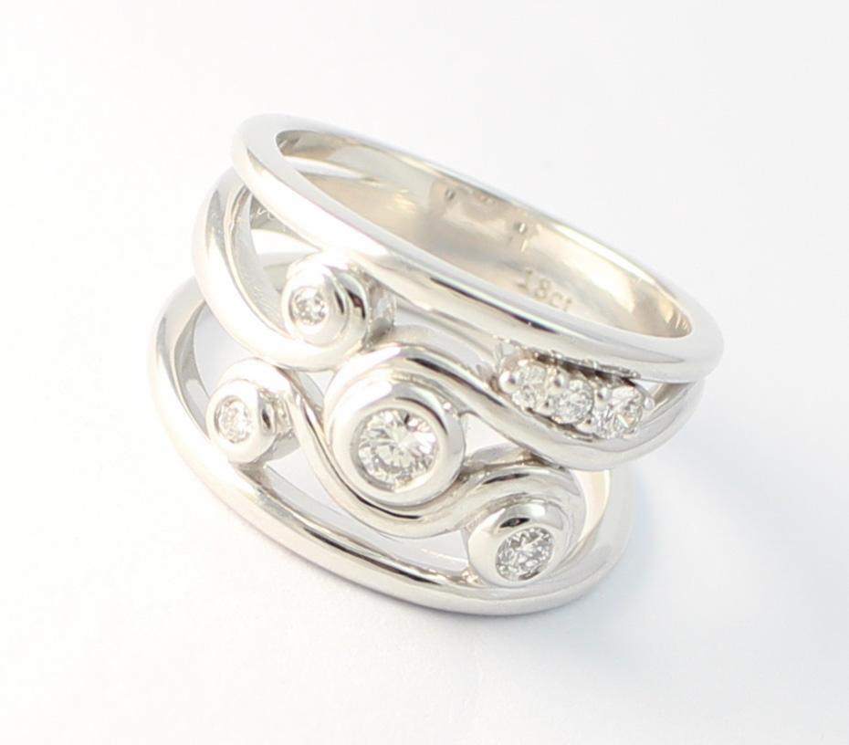 Swirl Ring in White Gold with White Diamonds