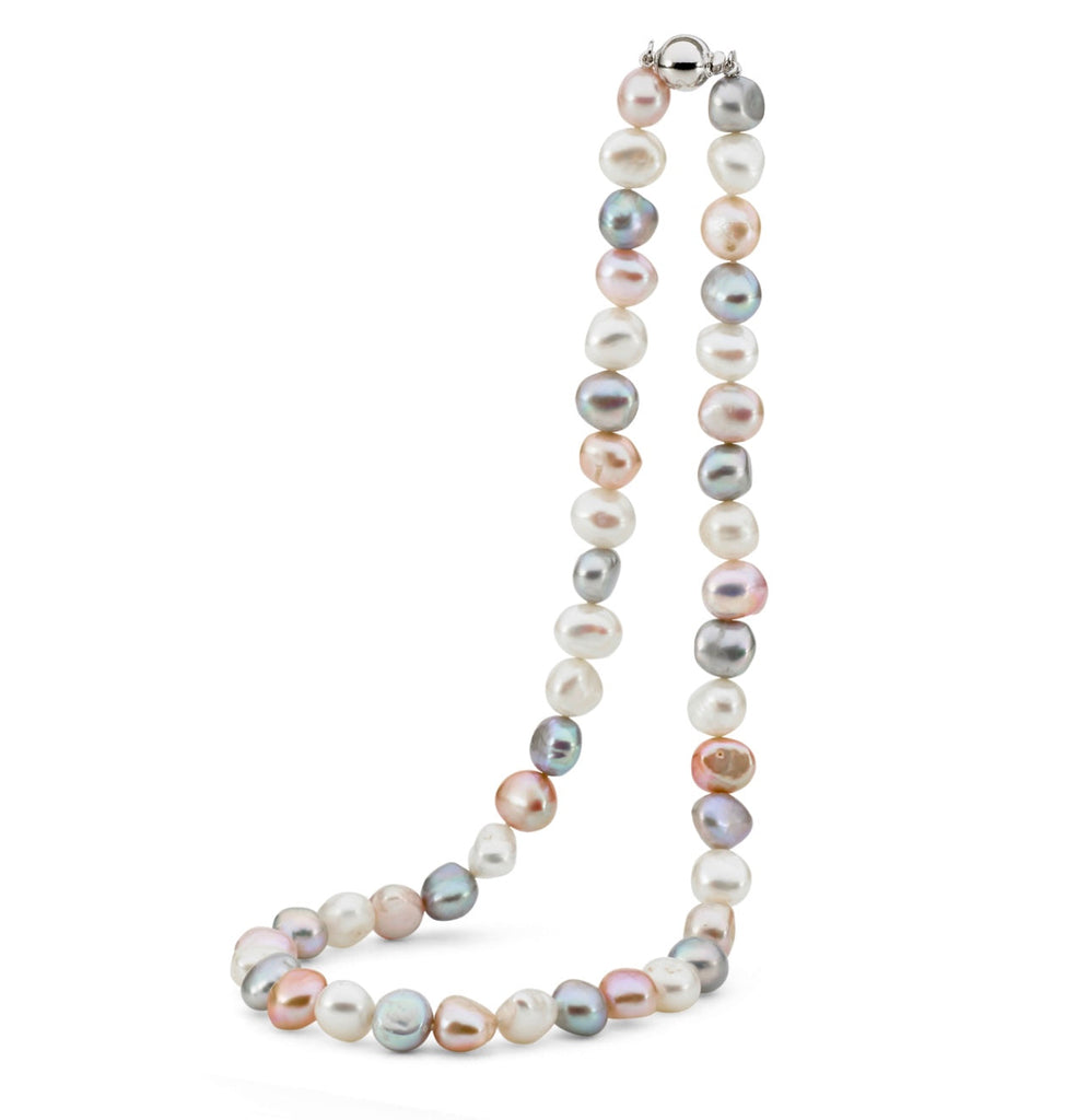 Discover the timeless elegance of our 45cm White, Grey, Pink Keshi Freshwater Pearl Strand. Explore our collection at Latitude Jewellers today