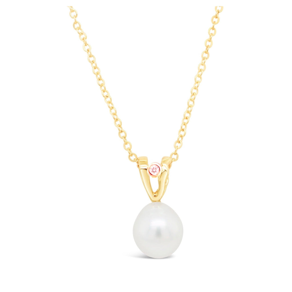 Argyle Pink Diamond featured on a Yellow Gold Split Wave Pendant with South Sea Pearl