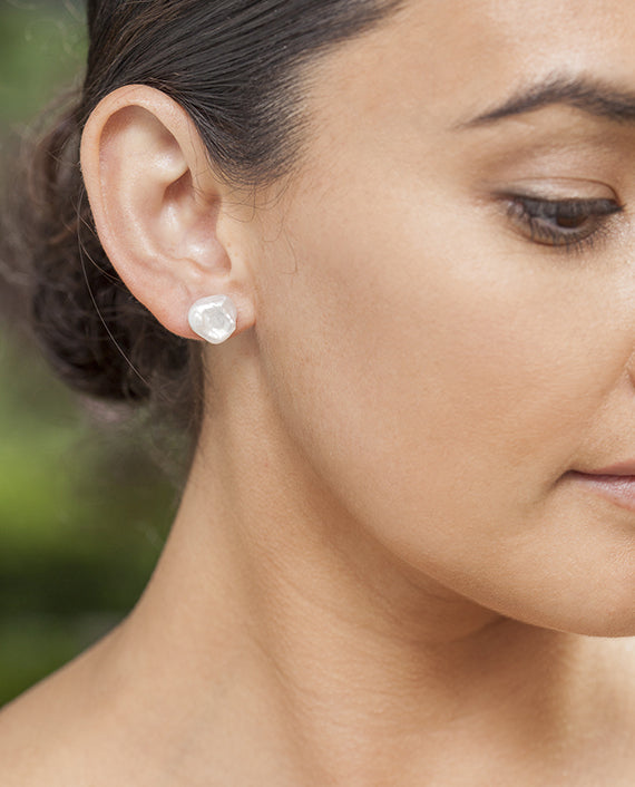 White Keshi Freshwater Pearl Stud Earrings