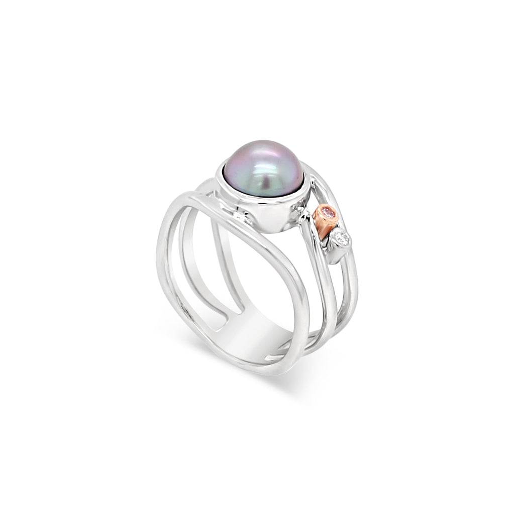 Pink Diamond and Abrolhos Island Pearl 9ct White Gold Ring