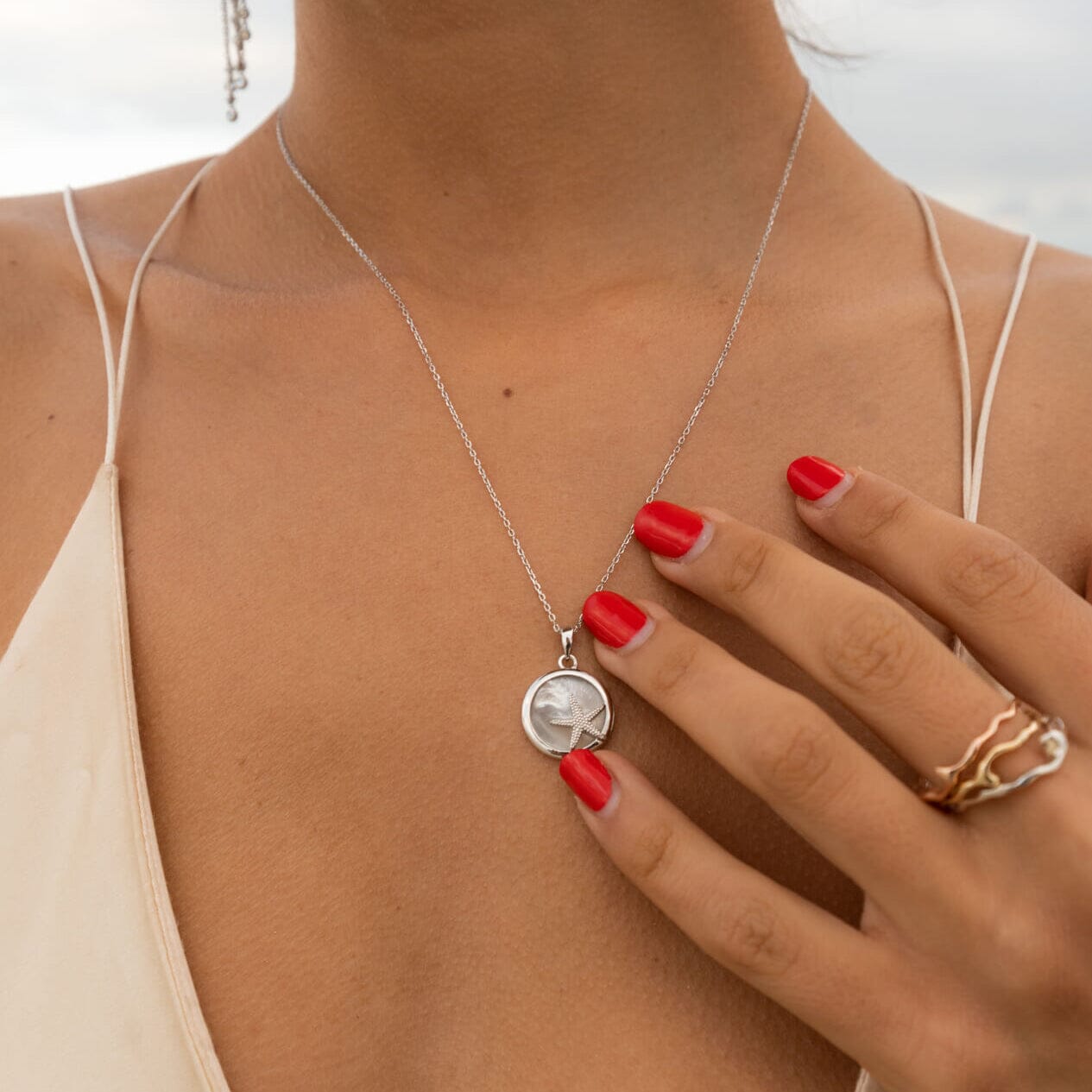 Starfish and Shell Sterling Silver Necklet