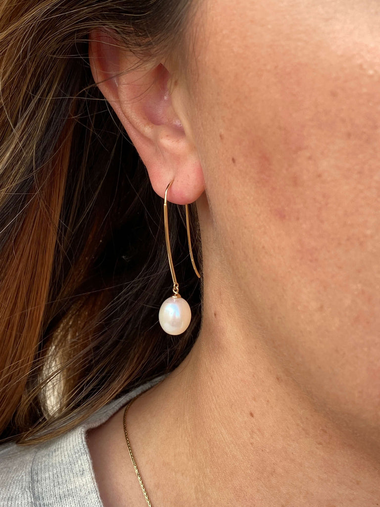 Long Freshwater Pearl Earrings Yellow and Rose Gold and Silver versions