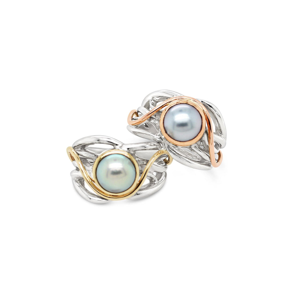 Elevate your style with the Bella Ring Abrolhos, featuring a stunning pearl and swirl design. Shop now at Latitude Jewellers