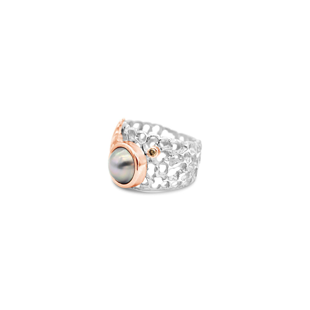 Coral Coastline Ring - Abrolhos Pearl and Champagne Diamond Ring