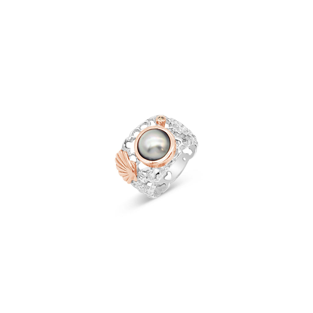 Coral Coastline Ring - Abrolhos Pearl and Champagne Diamond Ring
