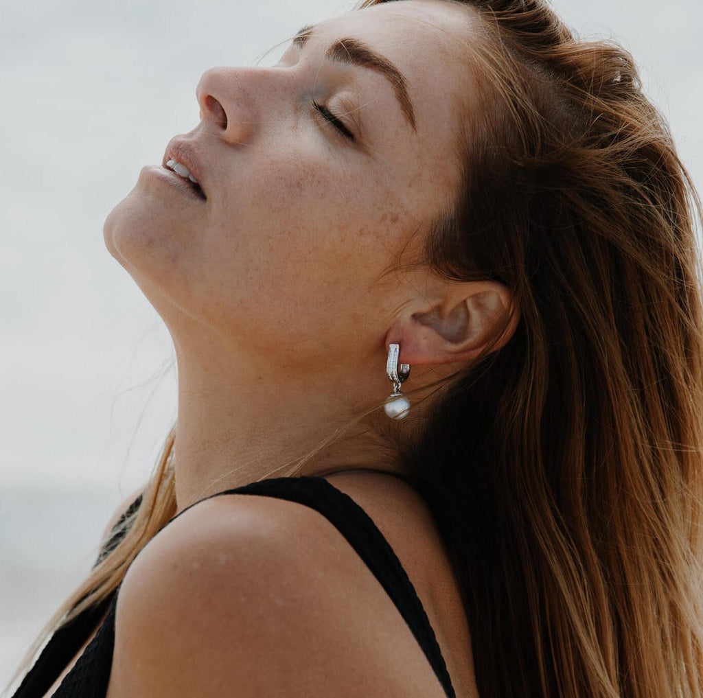 Pia Huggie Earrings with South Sea Pearls and Diamonds