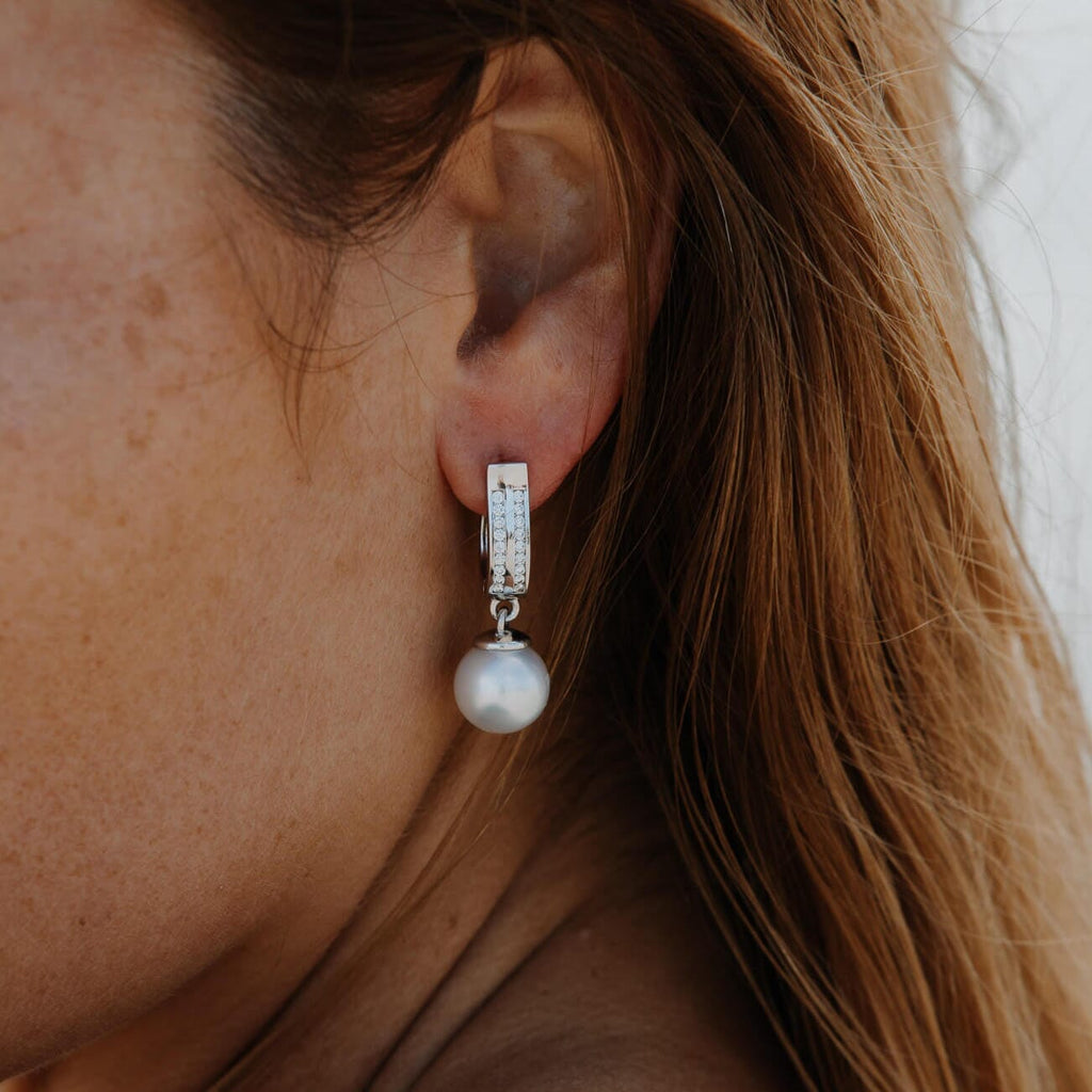 Pia Huggie Earrings with South Sea Pearls and Diamonds