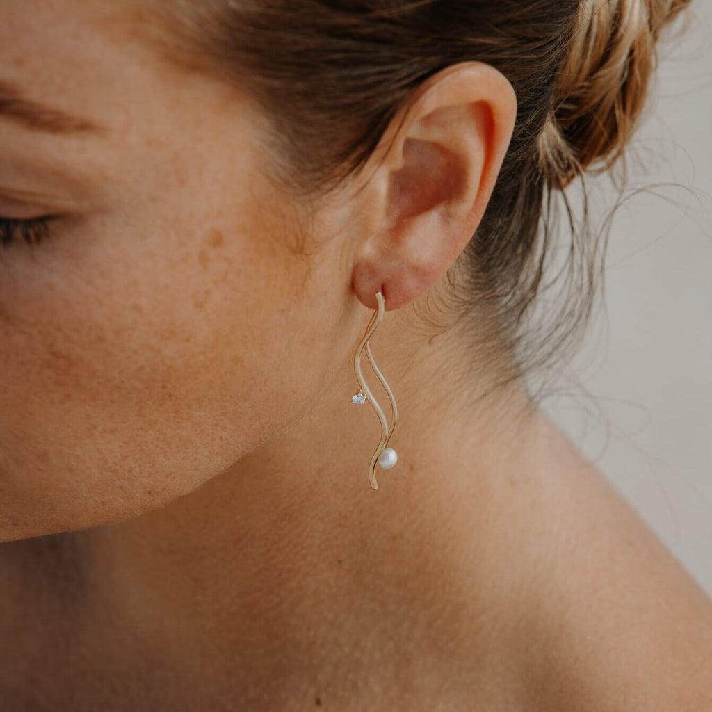 Wave Earrings with Keshi Pearls and Diamonds