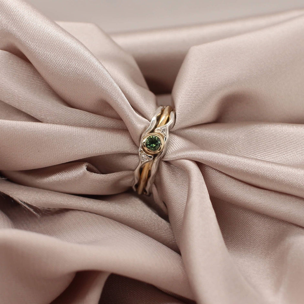 Island Bound Wave ring with Parti Sapphire