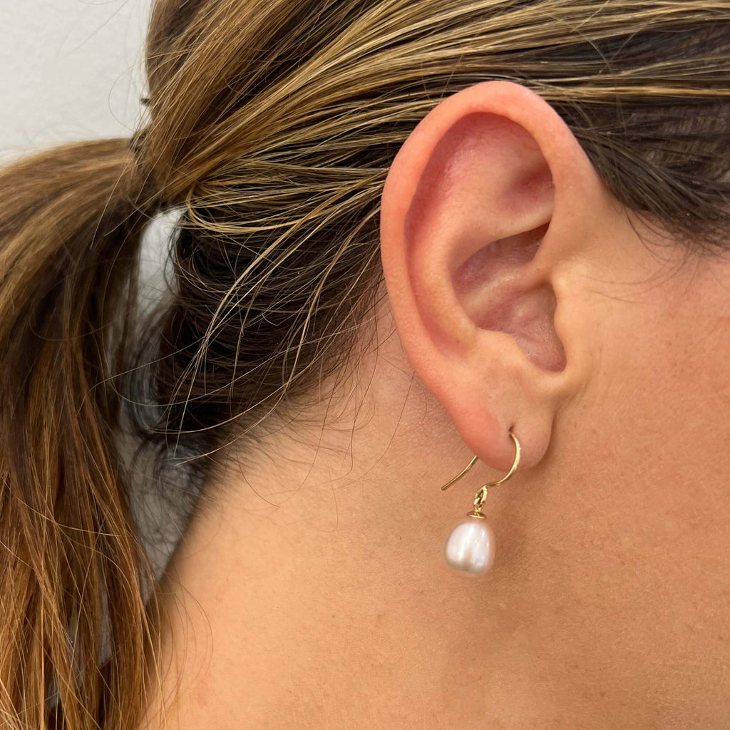 Large Gold Hook Freshwater Pearl Earrings