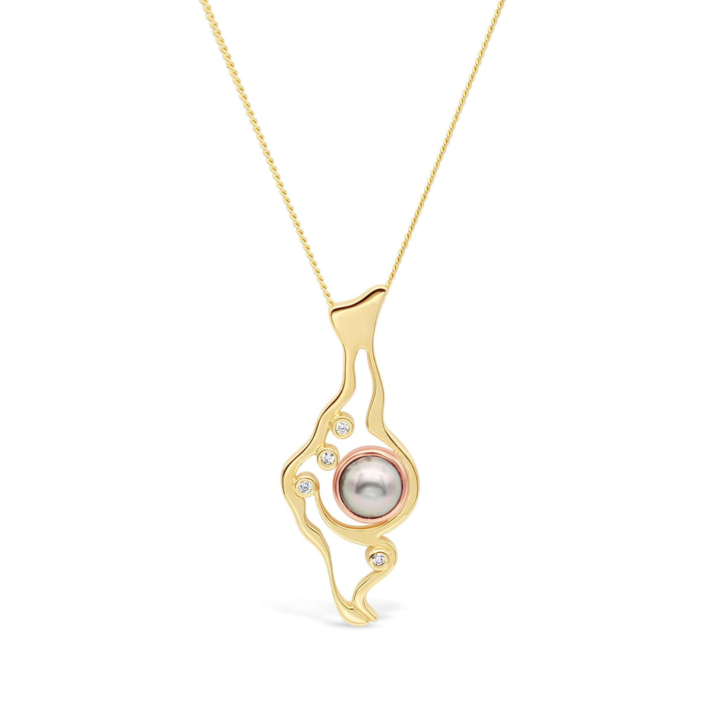 Island Bound Lagoon Pendant with Diamonds and Abrolhos Pearl (Open)