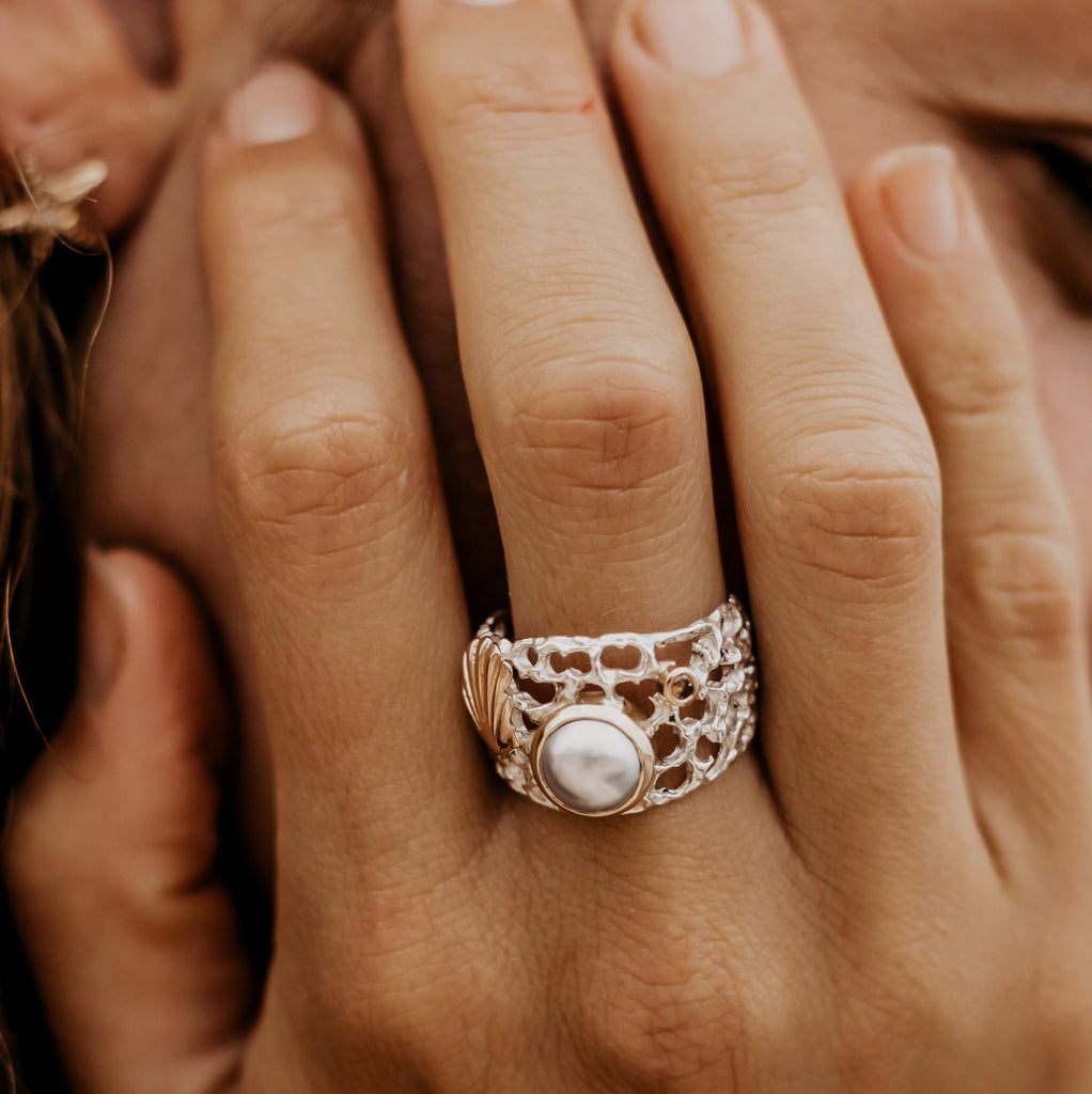Coral Coastline Ring - Abrolhos Pearl and Champagne Diamond Ring
