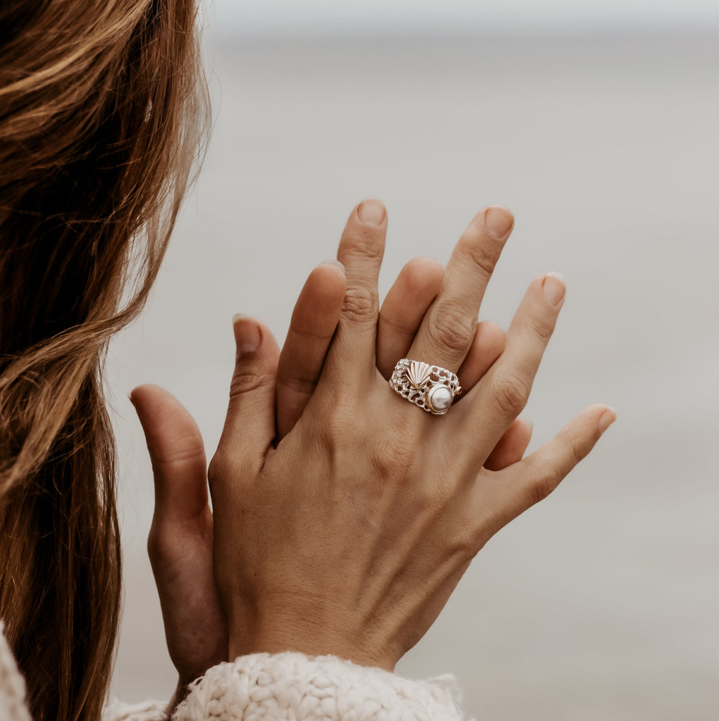 Coral Coastline Ring - Abrolhos Pearl and Champagne Diamond Ring