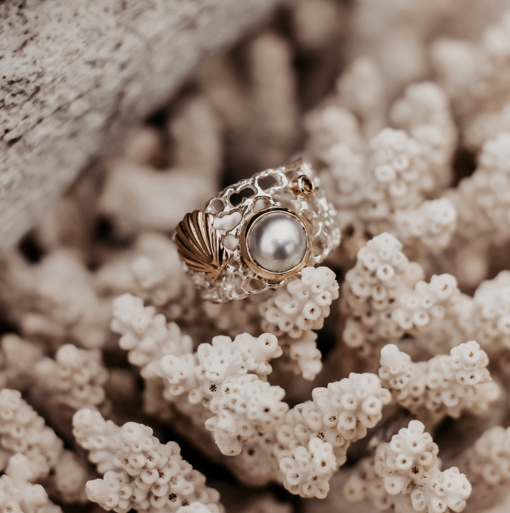 Coral Coastline Ring - Abrolhos Pearl and Champagne Diamond Ring
