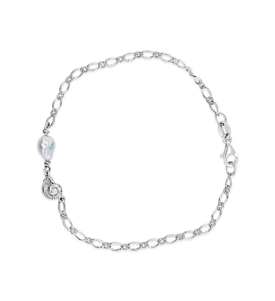 Gold Bracelet with Keshi Pearl and Spiral Shell