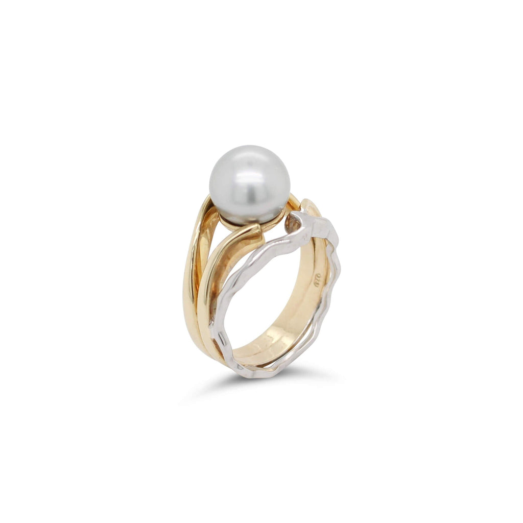 Island Bound Wave Ring with Abrolhos Island Black Pearl 9ct Yellow and White gold