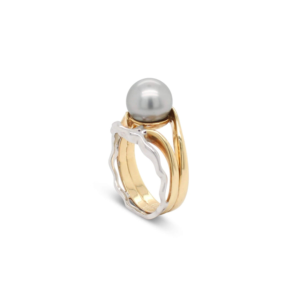 Island Bound Wave Ring with Abrolhos Island Black Pearl 9ct Yellow and White gold