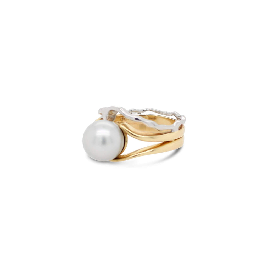 Island Bound Wave Ring with Abrolhos Island Black Pearl 9ct Yellow and White gold