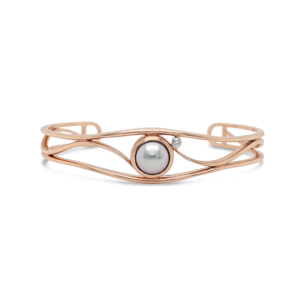 Lexi Cuff Rose Gold Bangle featuring Black Pearl and Diamond in Rose Gold