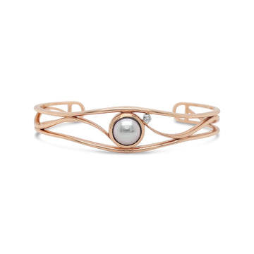 Lexi Cuff Rose Gold Bangle featuring Black Pearl and Diamond in Rose Gold
