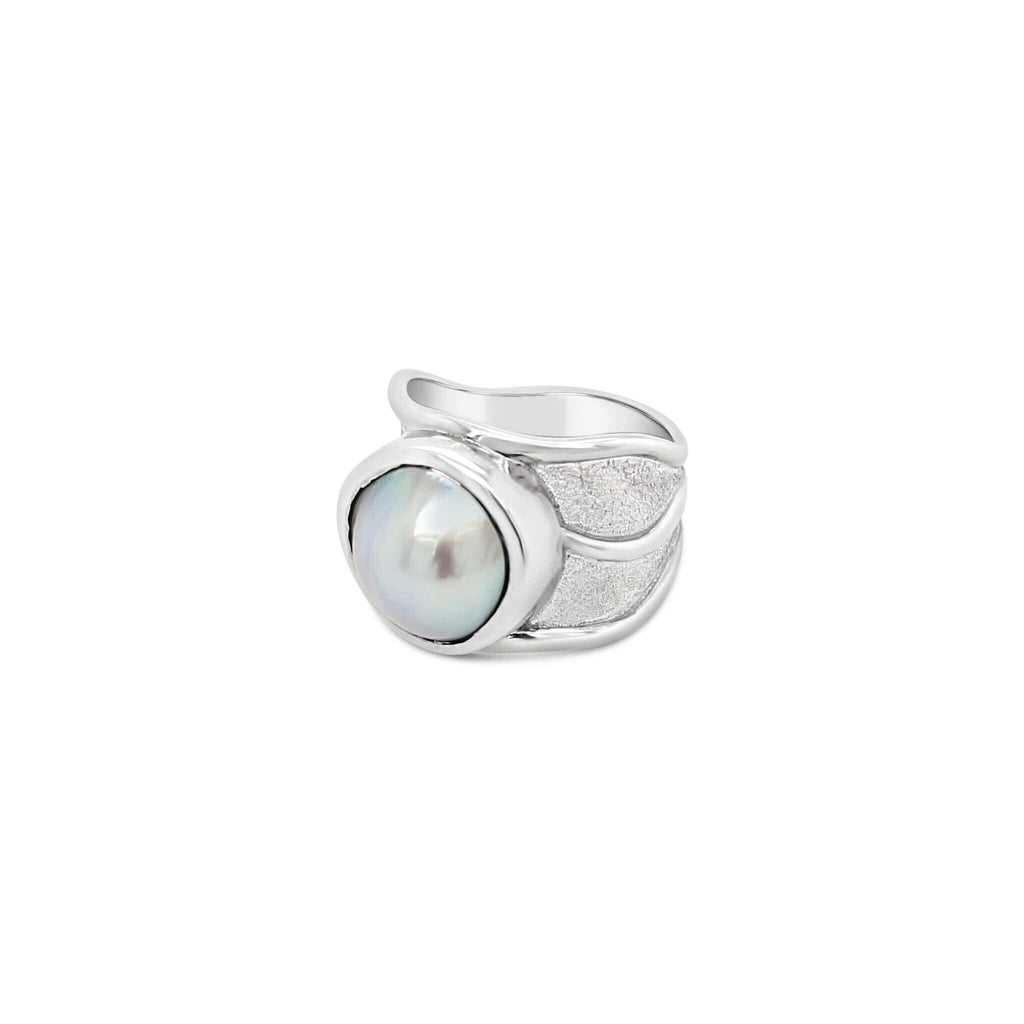 Silver Soild Wide Lexi Ring Abrolhos Pearl