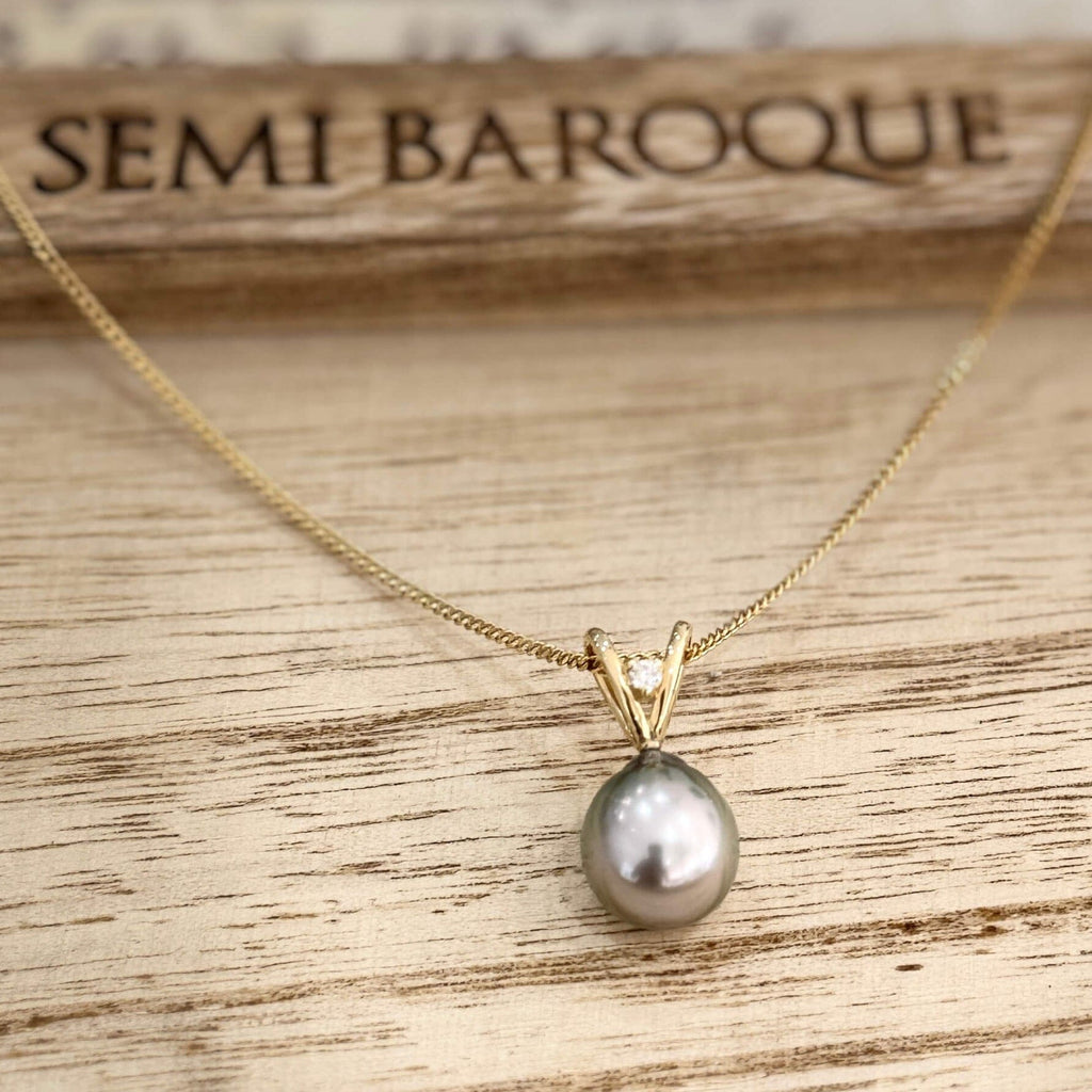 18ct Yellow Gold Abrolhos Pearl Pendant and Diamond