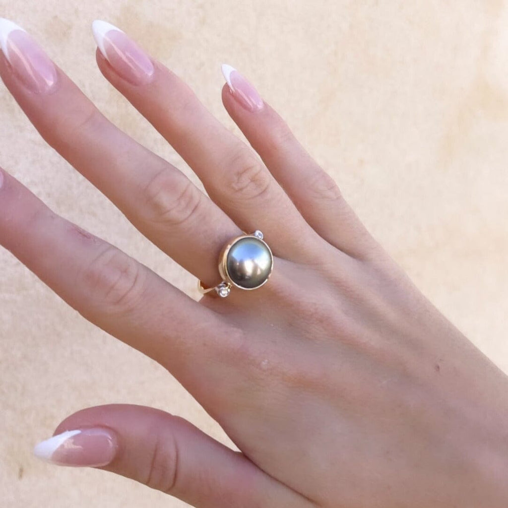 Abrolhos Island Black Pearl and Diamond ring