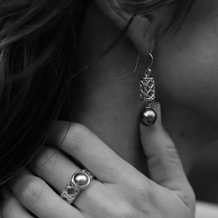 Moroccan Cylinder Earrings with Abrolhos Pearls in Gold