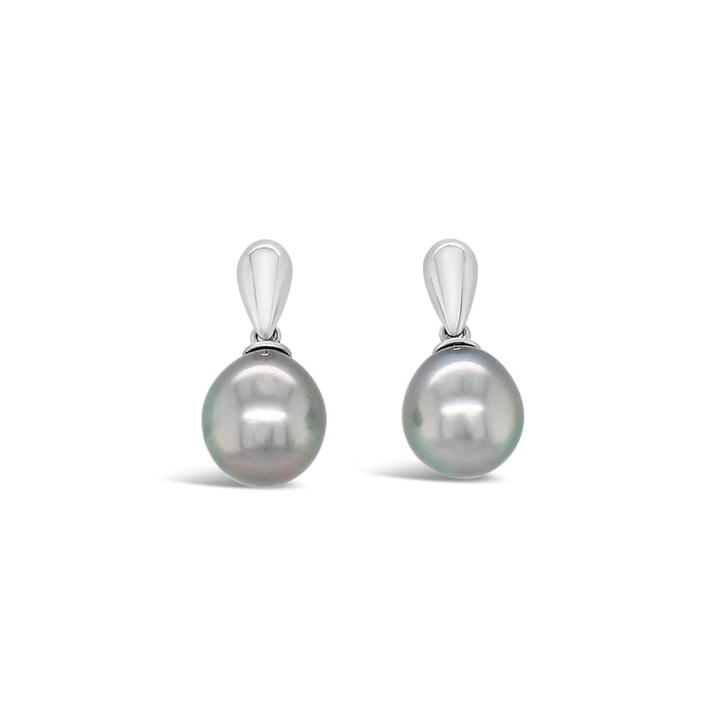 9ct White Gold Articulated Tear Drop Stud Earrings featuring Abrolhos Island Black Pearls