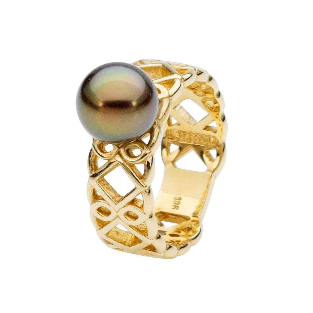 Moroccan Ring in Yellow Gold with Abrolhos Black Pearl