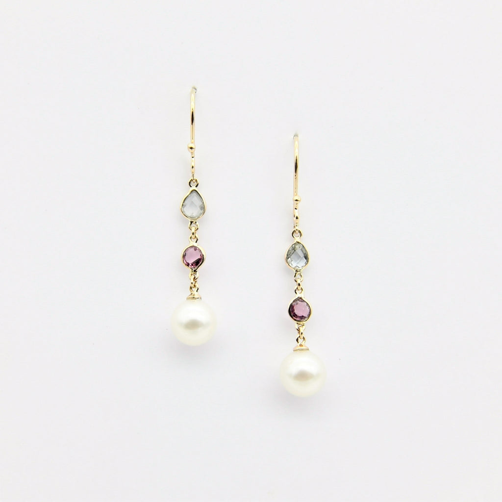 Aqua Rosa Earrings in Gold with South Sea Pearls
