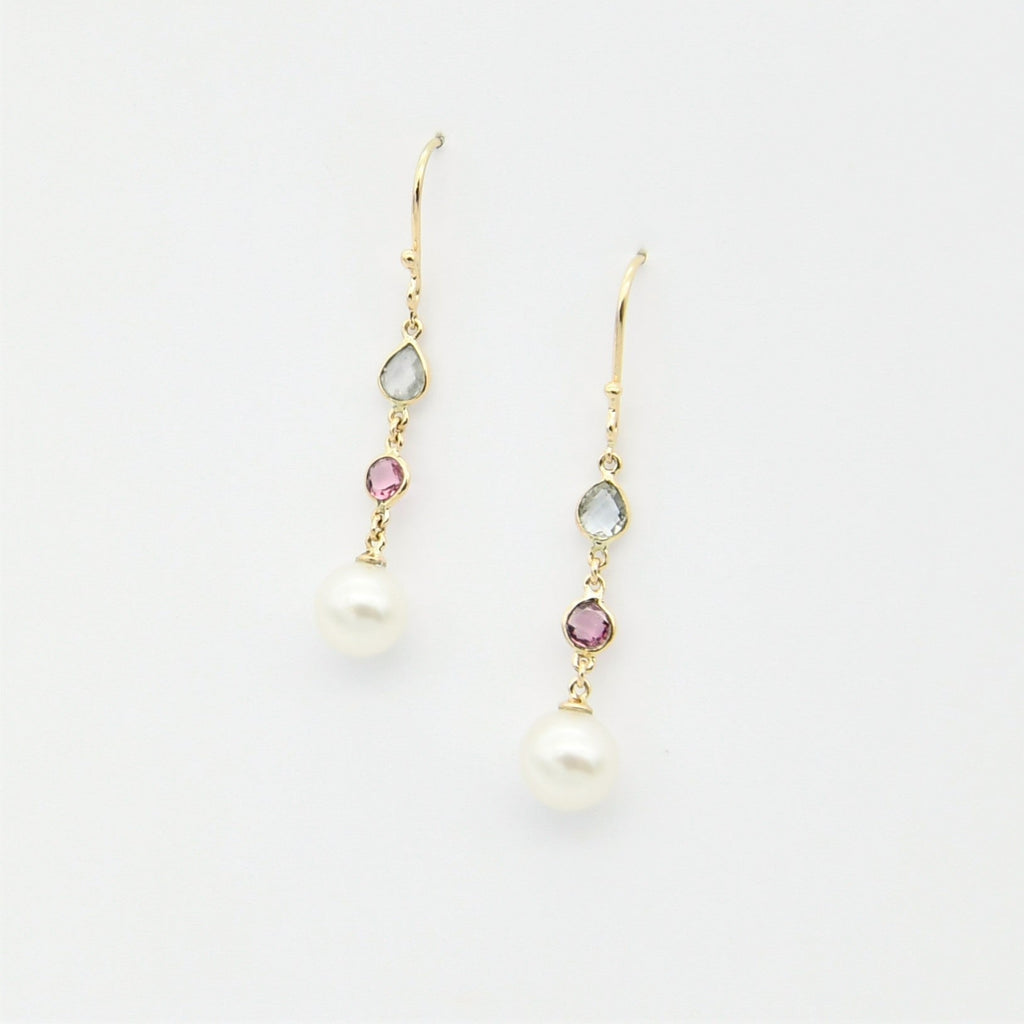 Aqua Rosa Earrings in Gold with South Sea Pearls