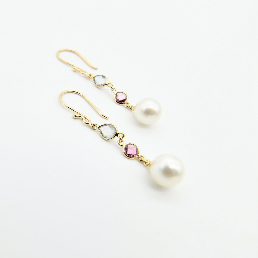 Aqua Rosa Earrings in Gold with South Sea Pearls