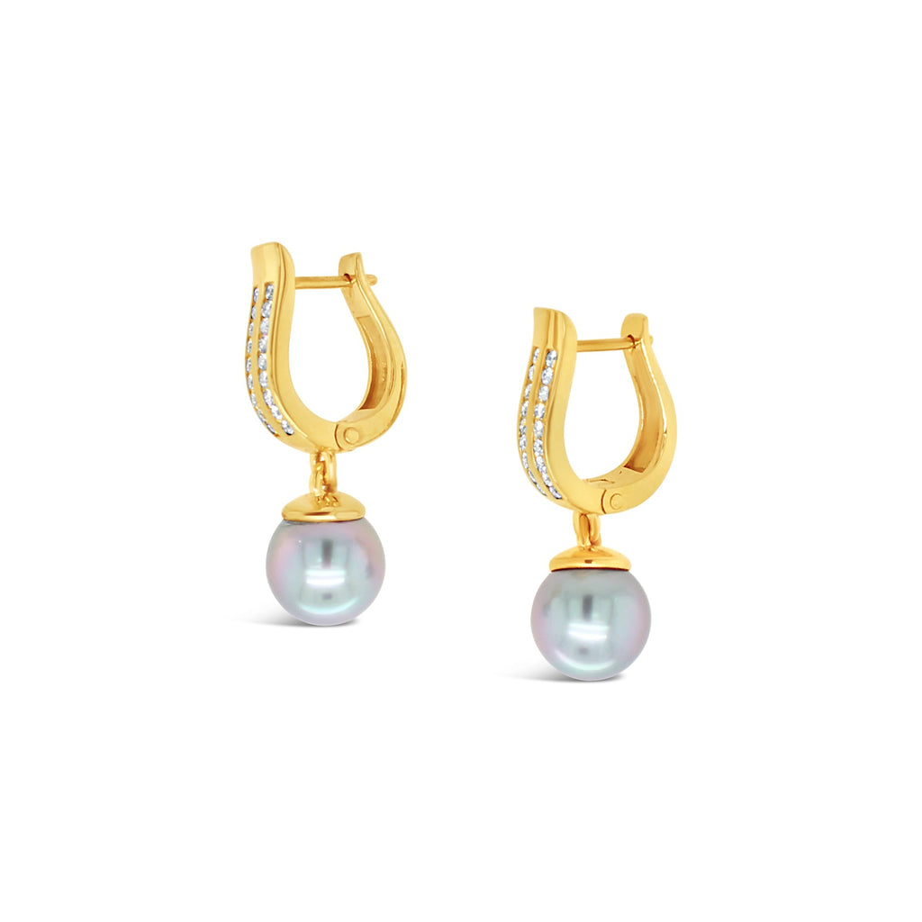 Pia Huggies in Yellow Gold with Abrolhos Black Pearls and Diamonds