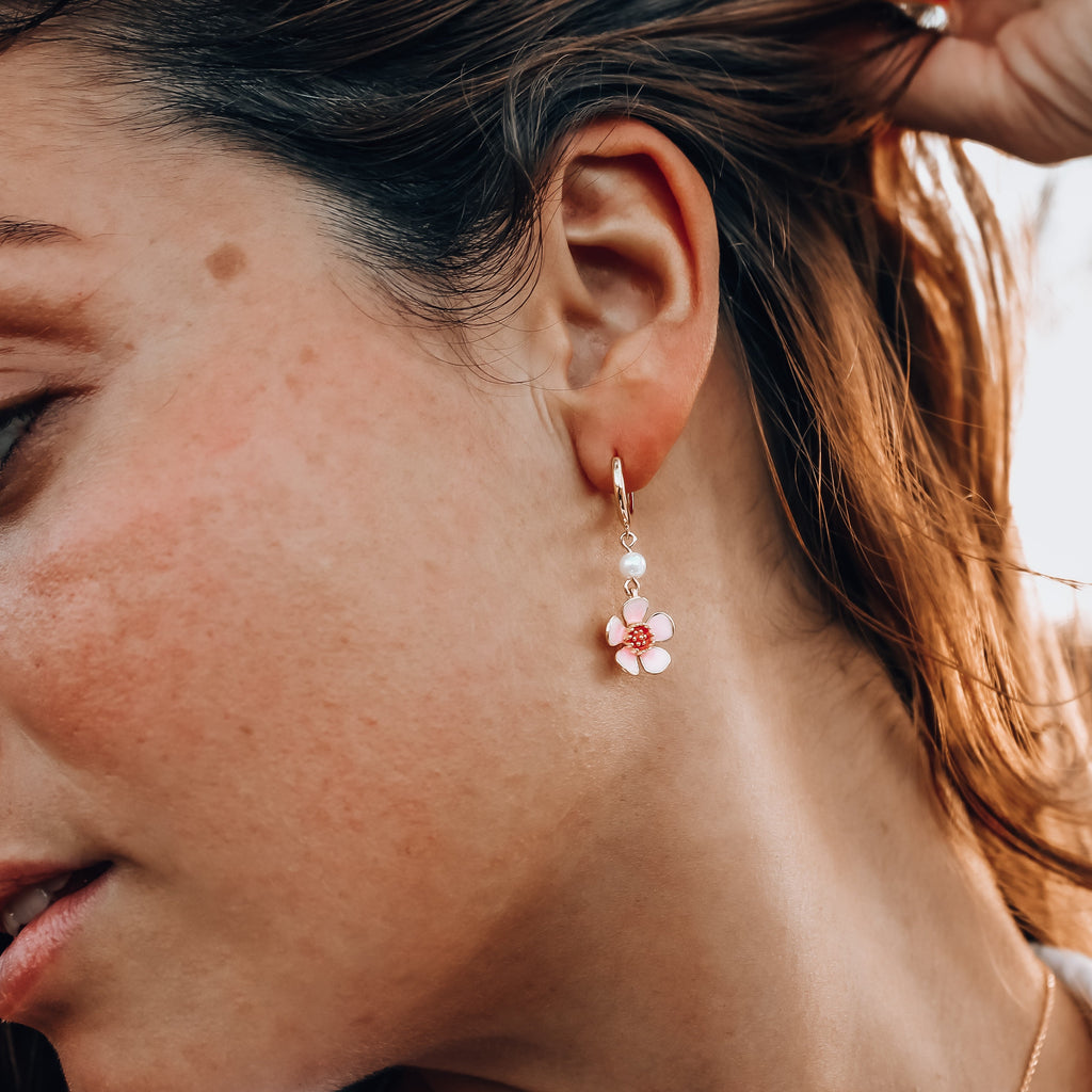 Geraldton Wax Enamel Flower Earrings