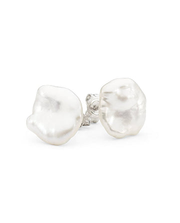 White Keshi Freshwater Pearl Stud Earrings