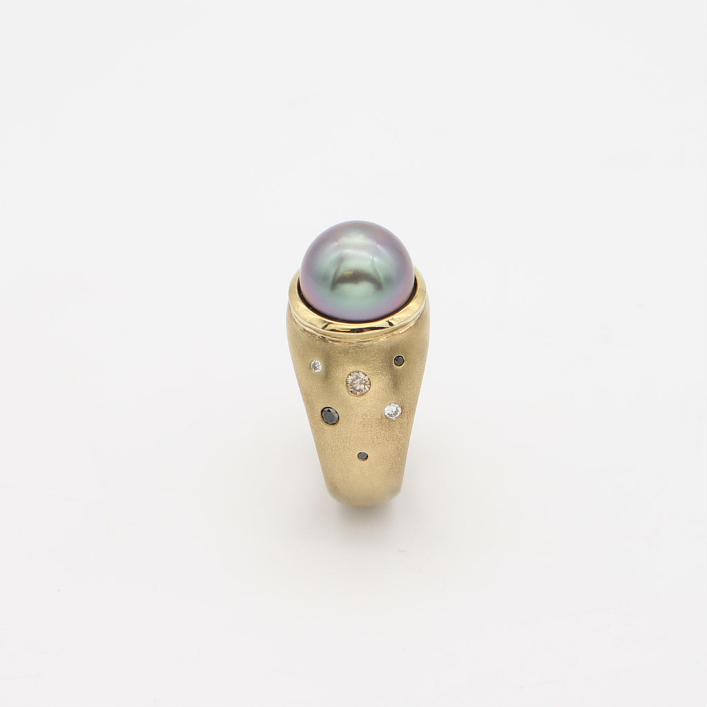 Black Pearl and Diamond Medley Ring