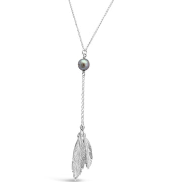 Elevate your style with our exquisite Double Feather & Abrolhos Pearl Silver Pendant