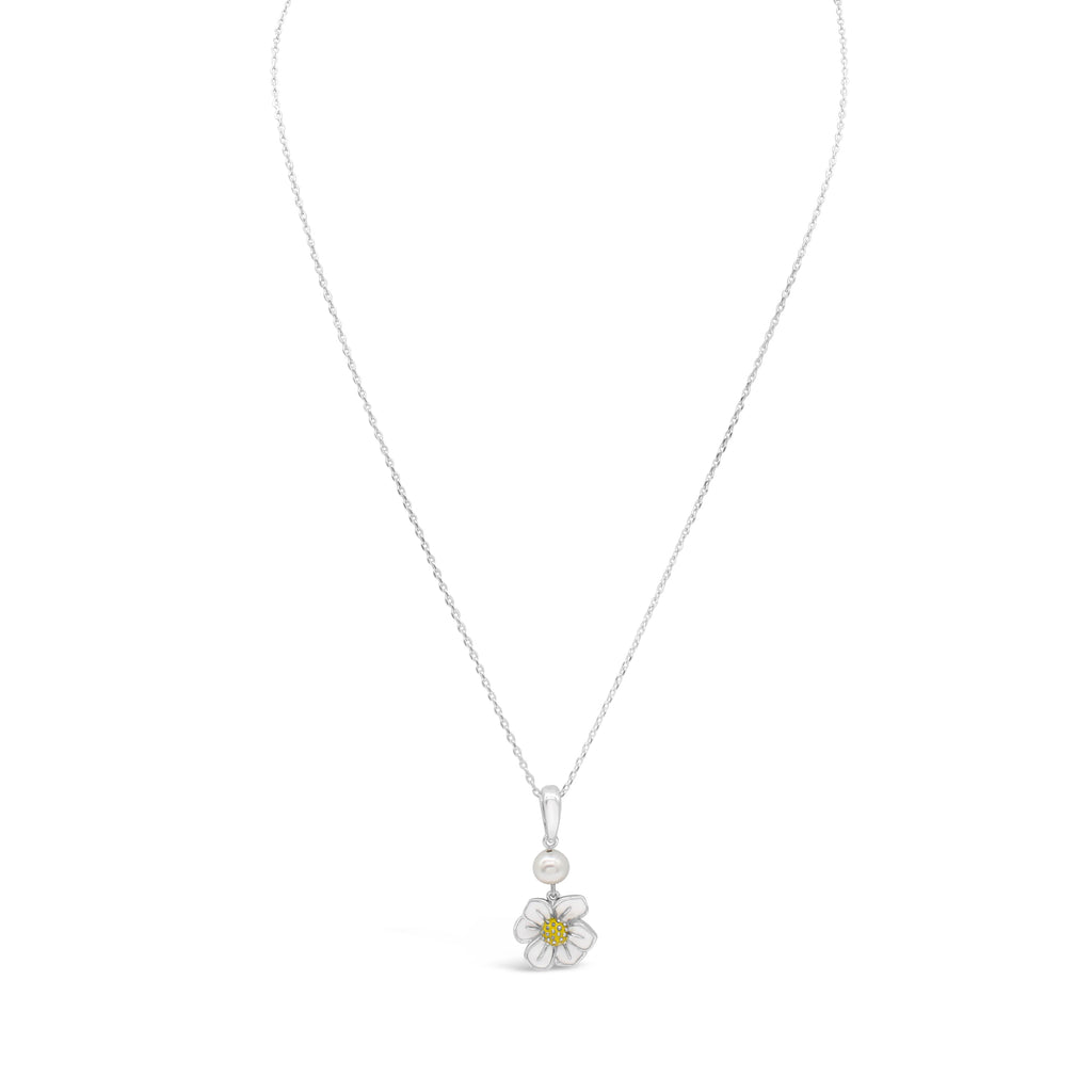 Latitude White & Yellow Enamel Flower and Pearl Pendant