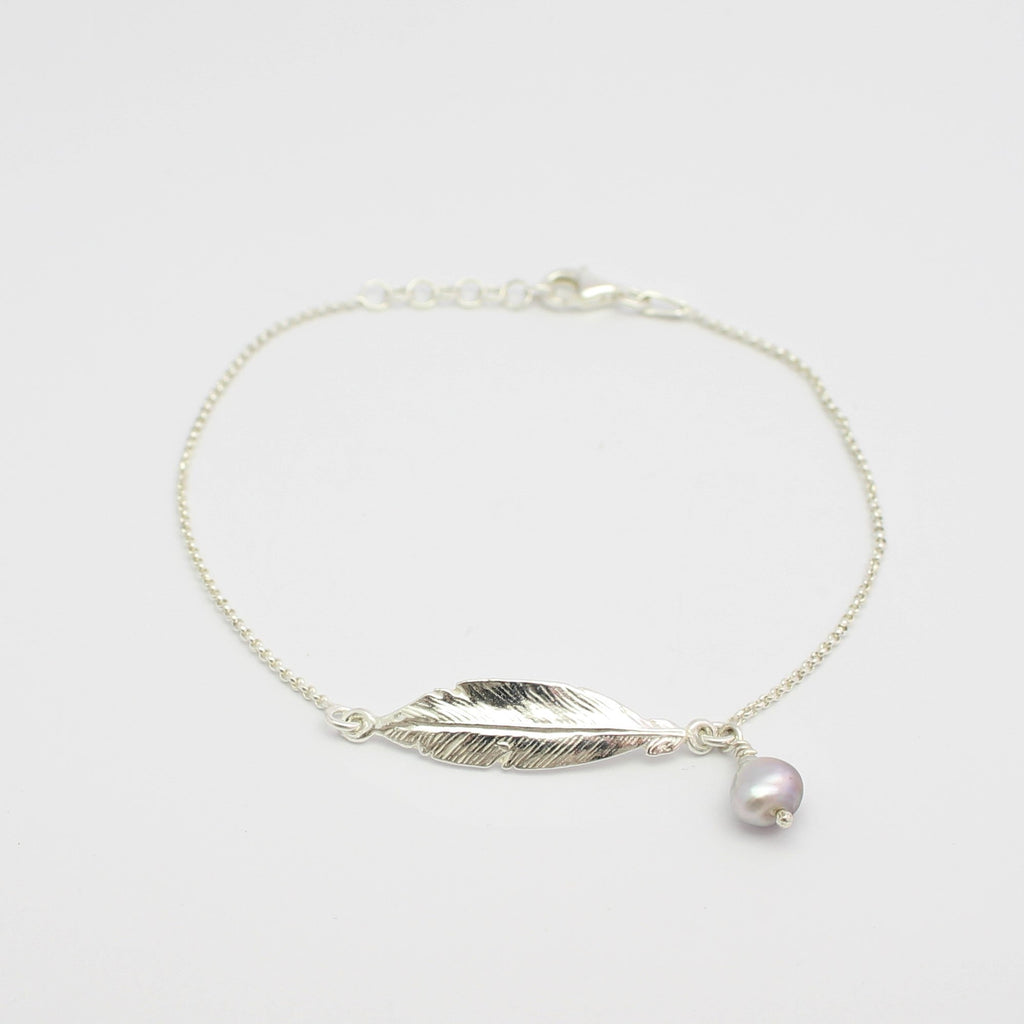 Feather and Abrolhos Pearl Silver Bracelet