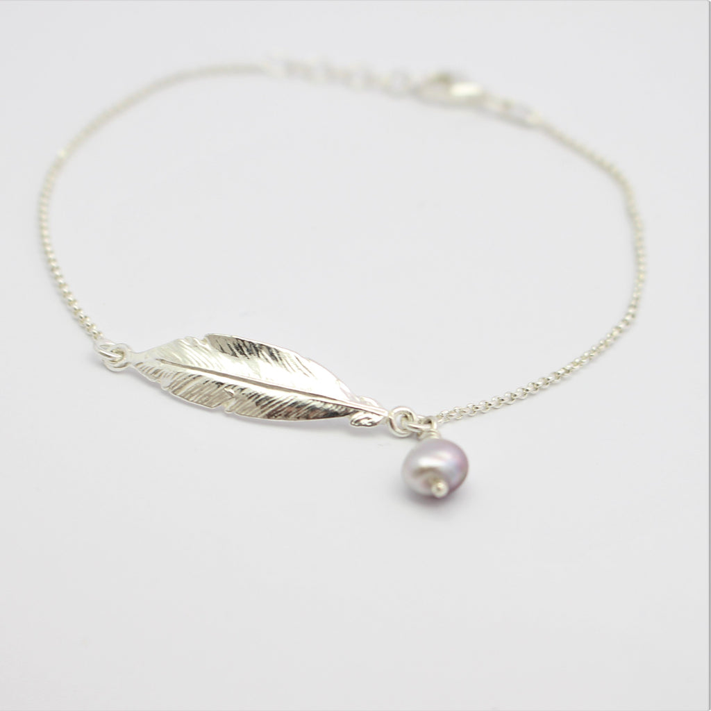 Feather and Abrolhos Pearl Silver Bracelet