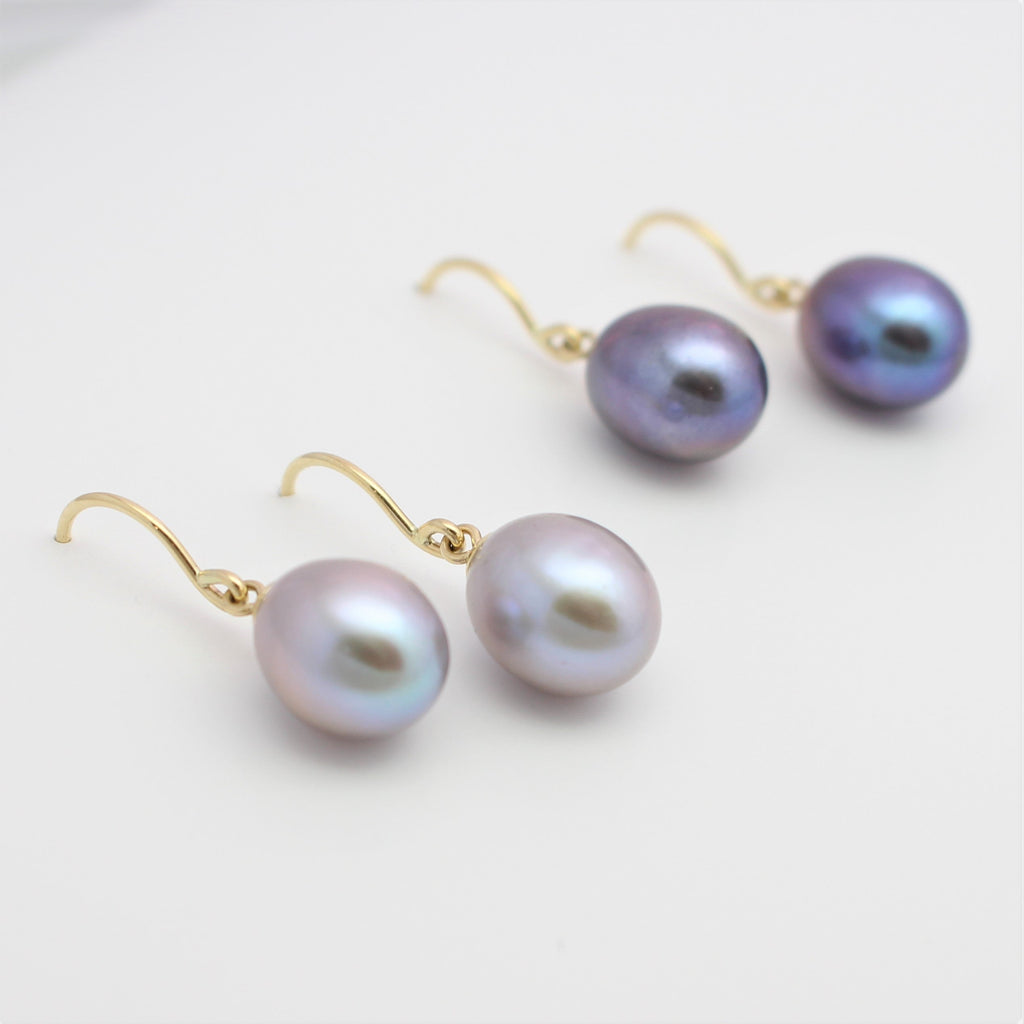 Large Gold Hook Freshwater Pearl Earrings